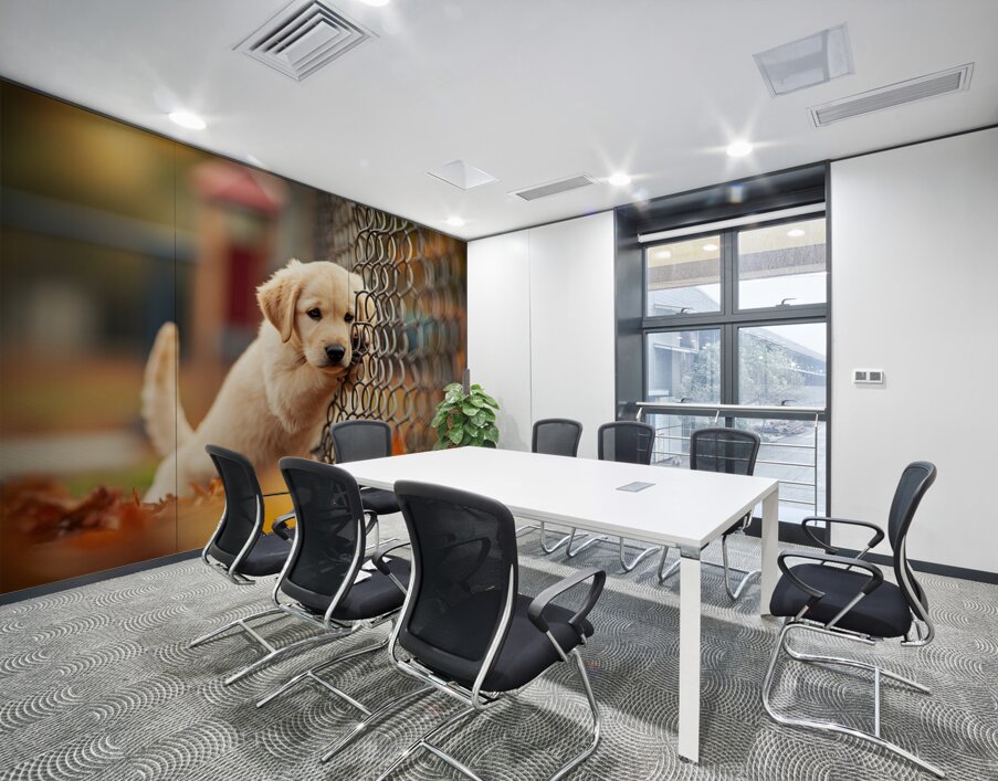Puppy Waits Eagerly At School Gate For Children Wall Printing