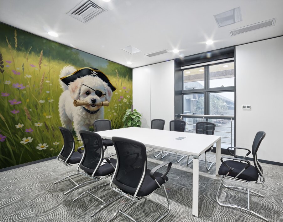 Bichon Frise Puppy Discovers Pirate Treasure Map Wall Printing