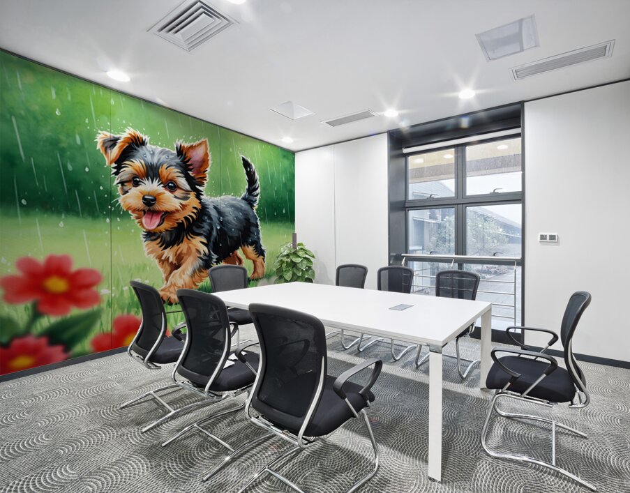 Content Yorkshire Terrier Puppy Rests After Raindrop Adventure Wall Printing