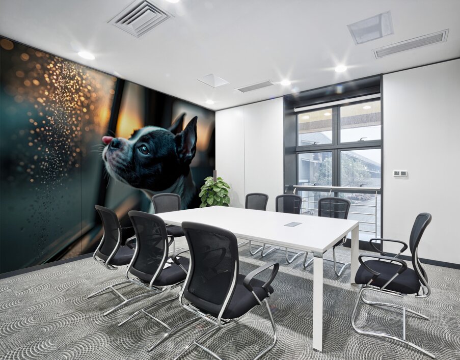 Boston Terrier Puppy Watches Rain From Car Window Wall Printing