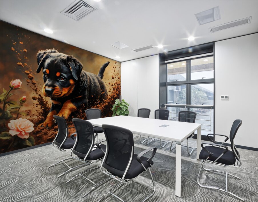 Happy Muddy Puppy Admires Digging Work Wall Printing