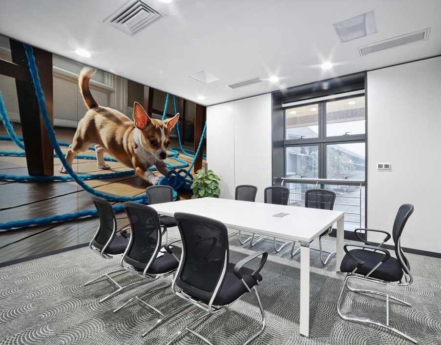 Chihuahua Puppy Discovers Yarn Ball Wall Printing