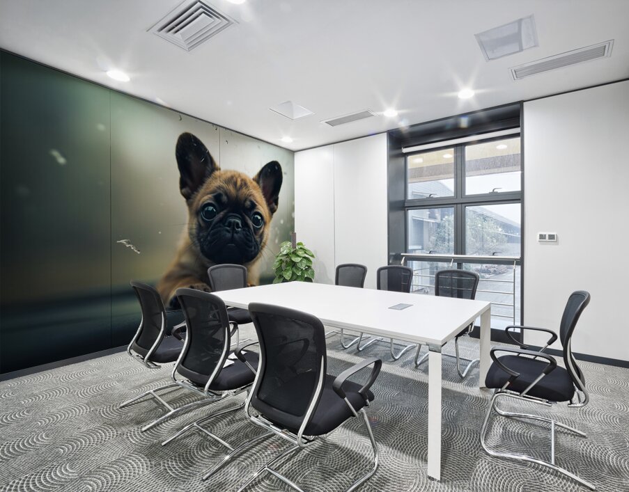 Content Pug Puppy Settles Down To Watch Rain Wall Printing