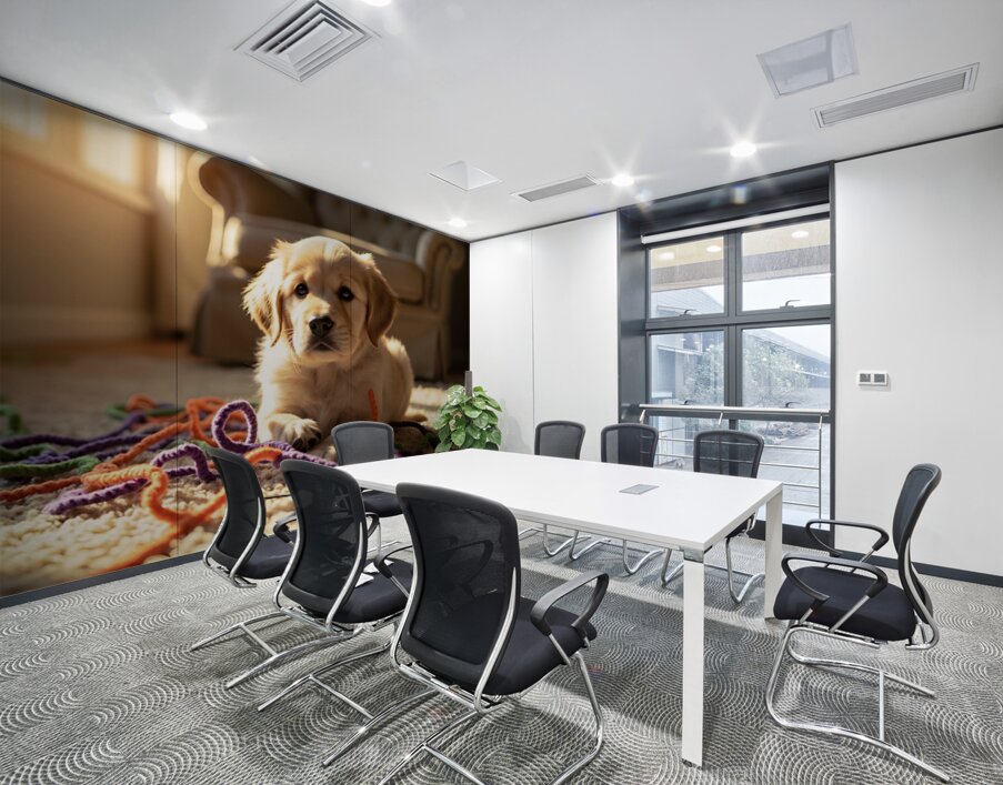 Golden Retriever Puppy Discovers Colorful Yarn Ball Wall Printing