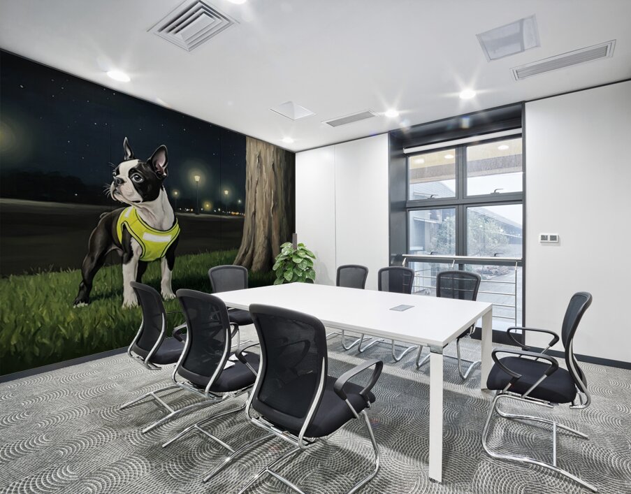 Sleepy Boston Terrier Puppy Returns From Night Walk Wall Printing