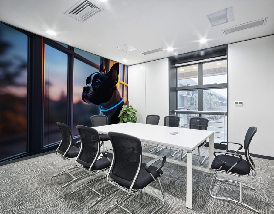 Boston Terrier Puppy Gets Special Collar Wall Printing