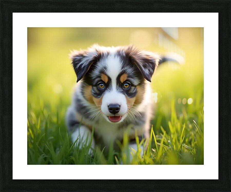 Blue Merle Australian Shepherd Puppy Ready To Play Hide And Seek Picture Frame print