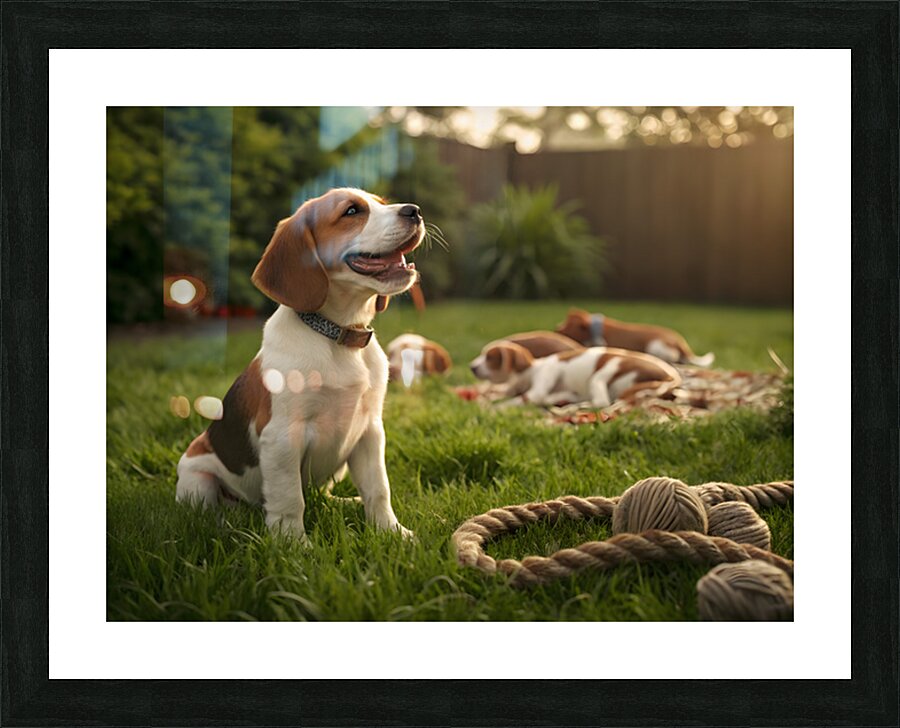 Beagle Puppy Enjoys Victory After Tug-Of-War Fun Picture Frame print
