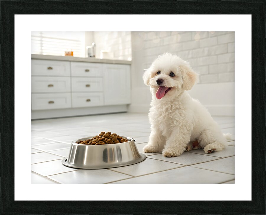 Poodle Puppys Dinner Time Excitement Picture Frame print