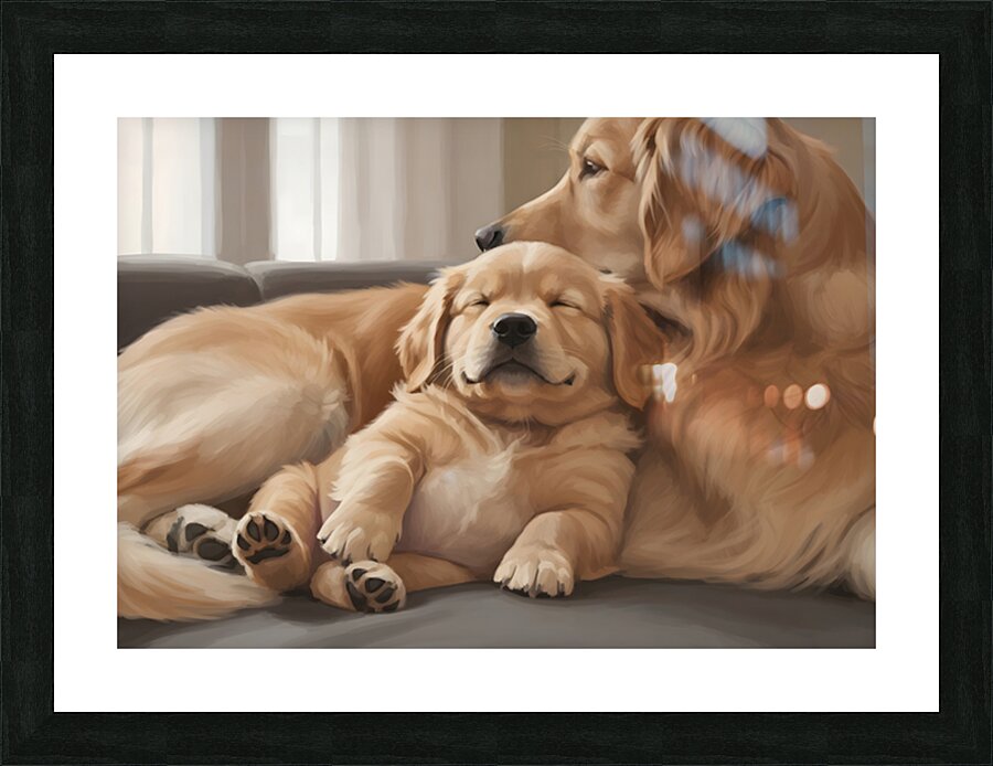 Sleepy Golden Retriever Puppy Drifts Off After Nursing Picture Frame print