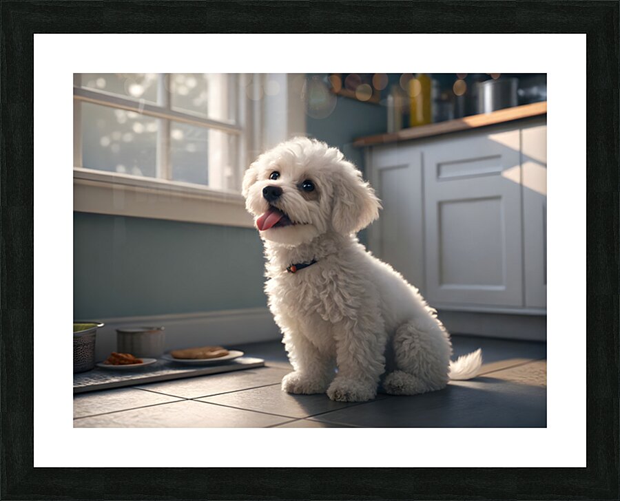 Hopeful Bichon Frise Puppy Waiting For Treats Picture Frame print