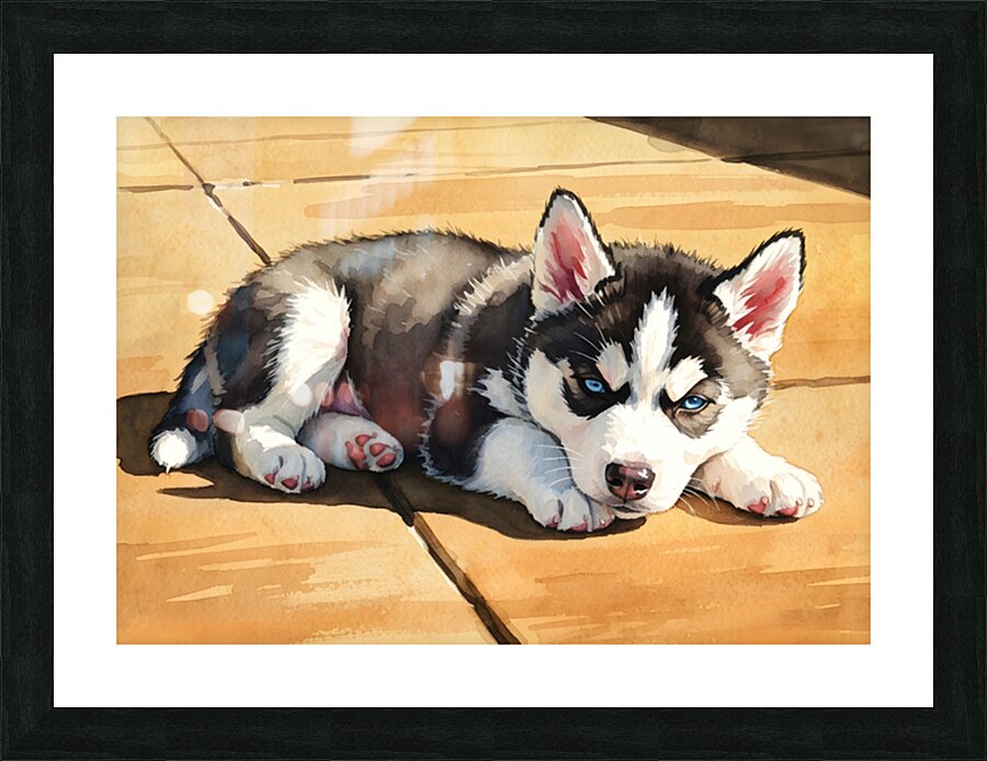 Siberian Husky Puppy Basking In Golden Sunlight Picture Frame print