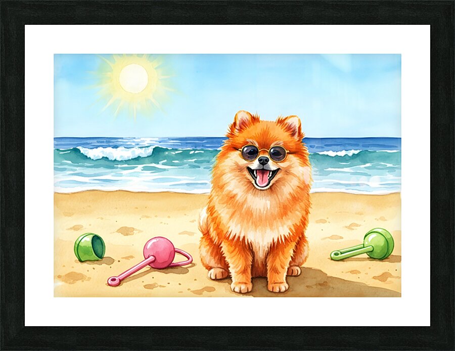 Pomeranian Puppys Beach Adventure Begins Picture Frame print