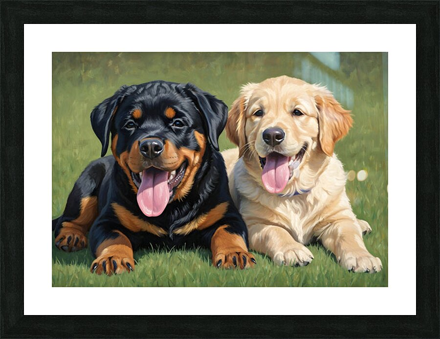 Exhausted Rottweiler Puppy Rests After Fun Playtime Picture Frame print