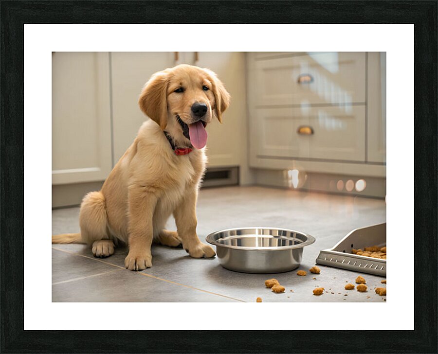 Satisfied Golden Retriever Puppy After Finishing Meal Picture Frame print