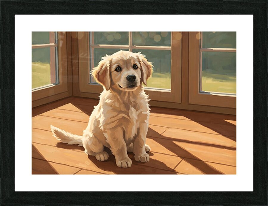Golden Retriever Puppy Sits Alert And Ready For Adventure Picture Frame print