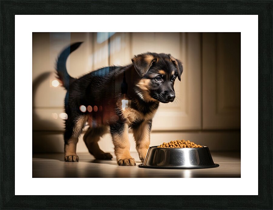 German Shepherd Puppy Ready For Breakfast Time Picture Frame print