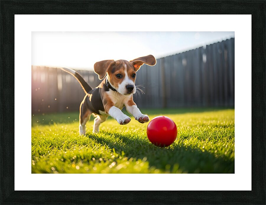 Beagle Puppys Energetic Ball Chase Adventure Picture Frame print