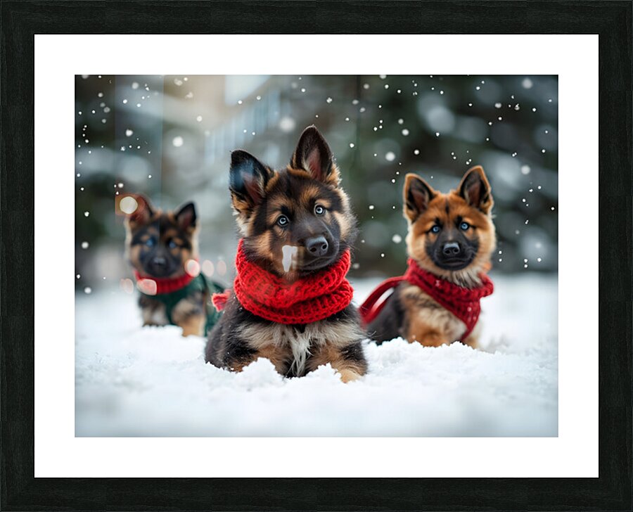 German Shepherd Puppys First Snow Day Adventure Picture Frame print