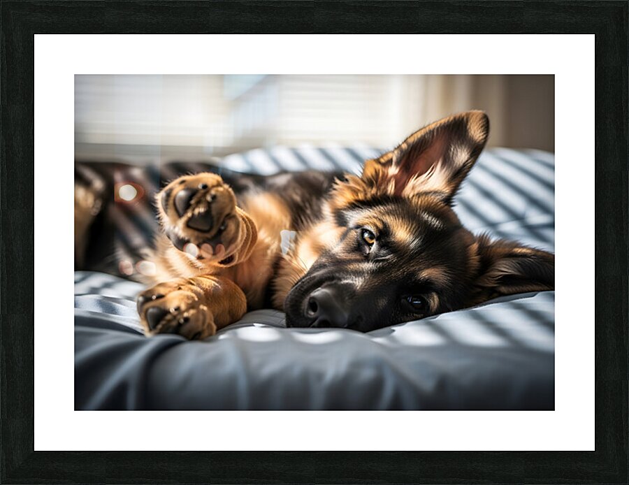 German Shepherd Puppy Waking Up From Nap Picture Frame print
