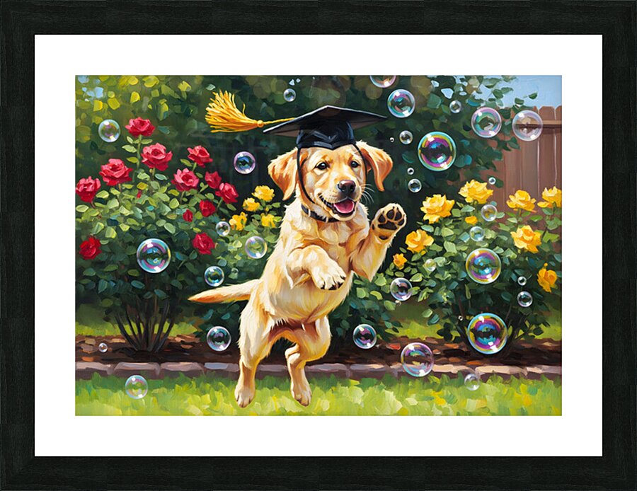 Celebrating Puppy Graduate Jumps For Joy Picture Frame print