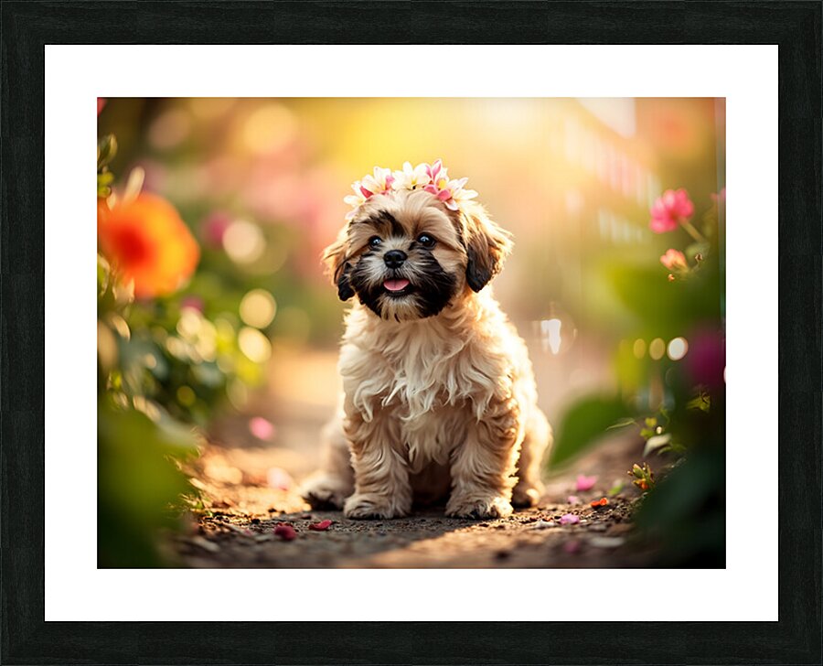 Shih Tzu Puppy Sits Proudly Wearing Flower Crown Picture Frame print