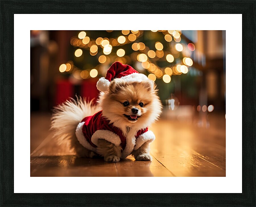 Pomeranian Puppy In Festive Christmas Outfit Picture Frame print