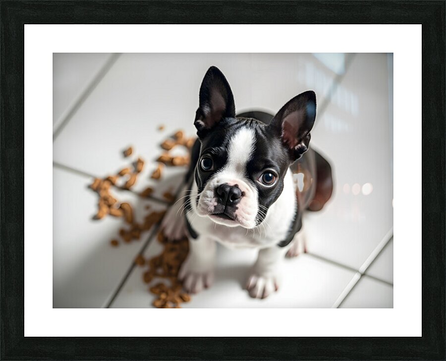 Guilty Boston Terrier Puppy After Making Mess Picture Frame print