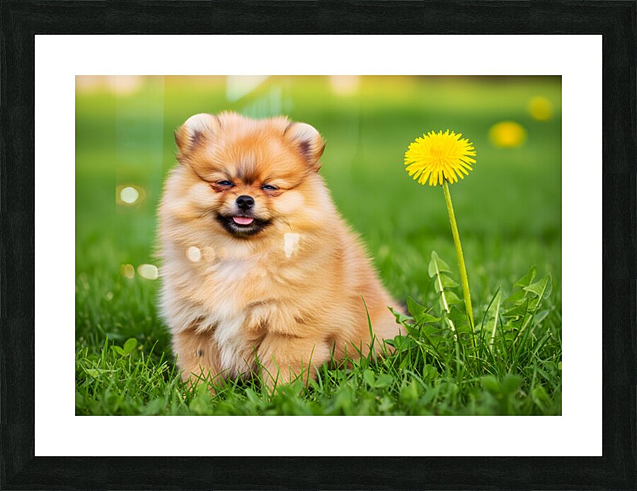 Happy Pomeranian Puppy After Discovering New Scent Picture Frame print