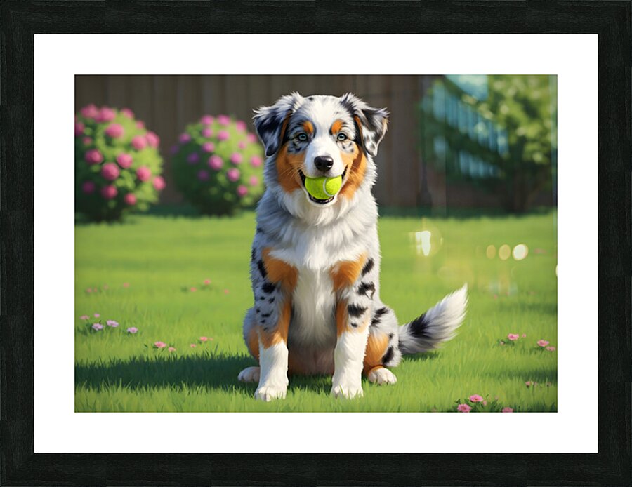 Australian Shepherd Puppy Successfully Retrieves Ball Picture Frame print