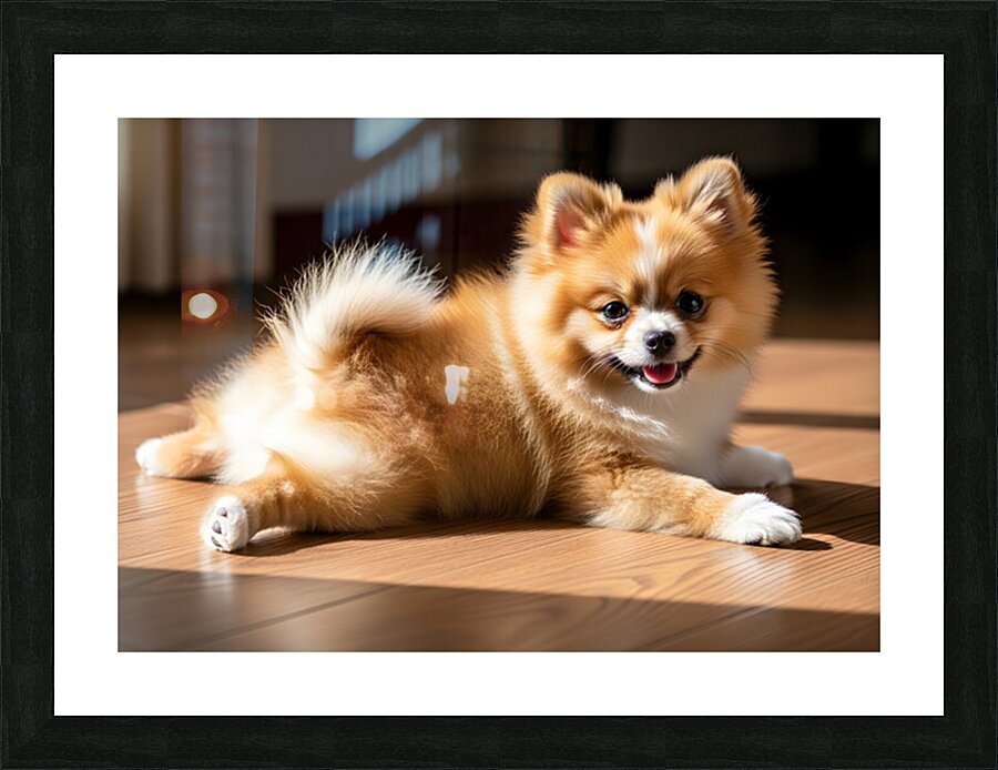 Pomeranian Puppy Returns To Beloved Sploot Position Picture Frame print