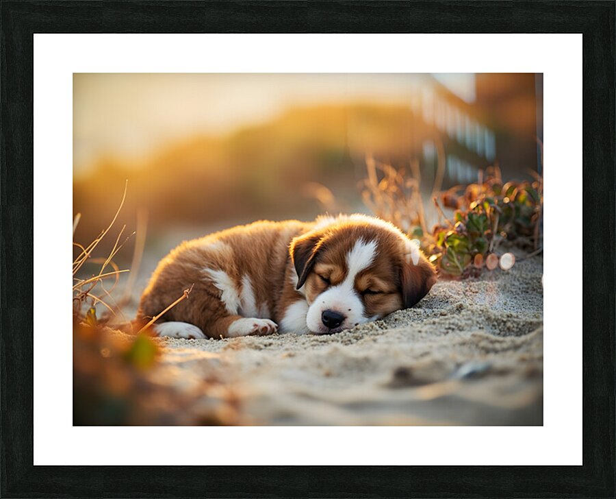 Bulldog Puppy Naps In Sandy Bed Picture Frame print