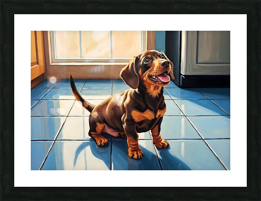 Dachshund Puppy Waiting For Special Treat Picture Frame print