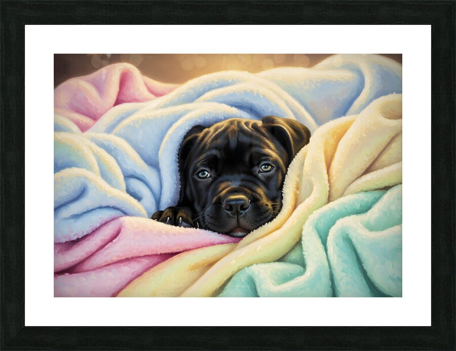 Sleepy Cane Corso Puppy In Blanket Nest Picture Frame print