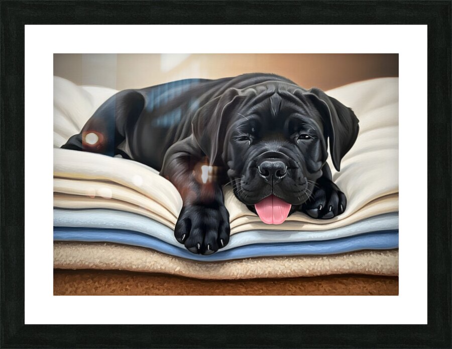 Tired Cane Corso Puppy Resting On Blankets Picture Frame print