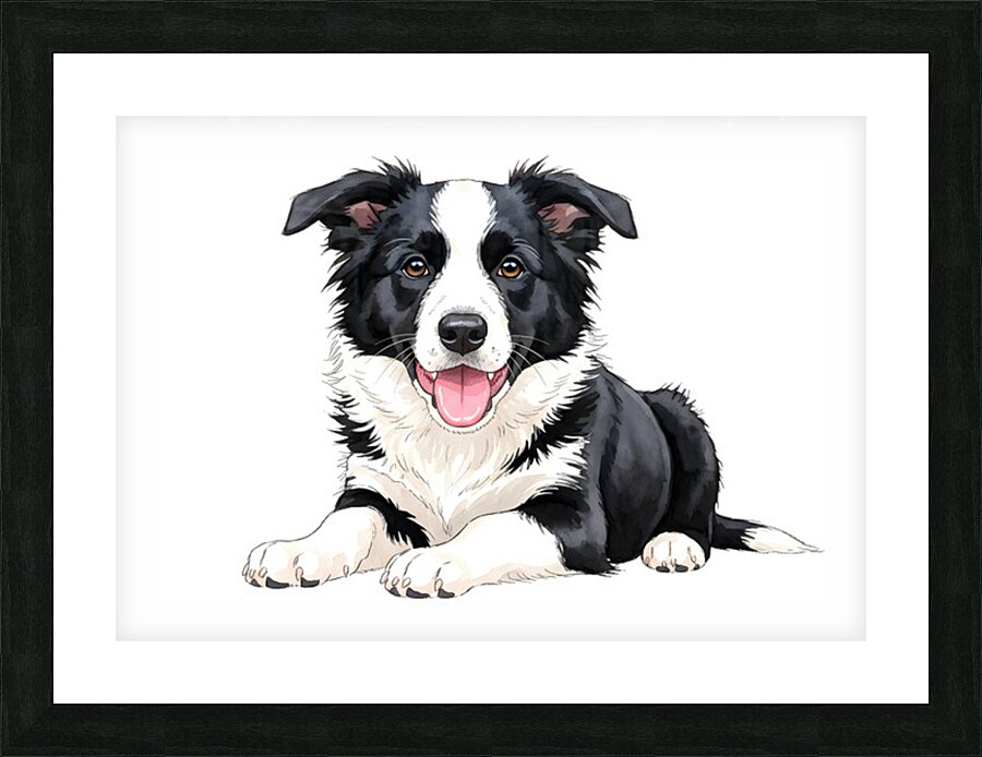 Happy Border Collie Puppy Enjoys Well Deserved Reward Picture Frame print