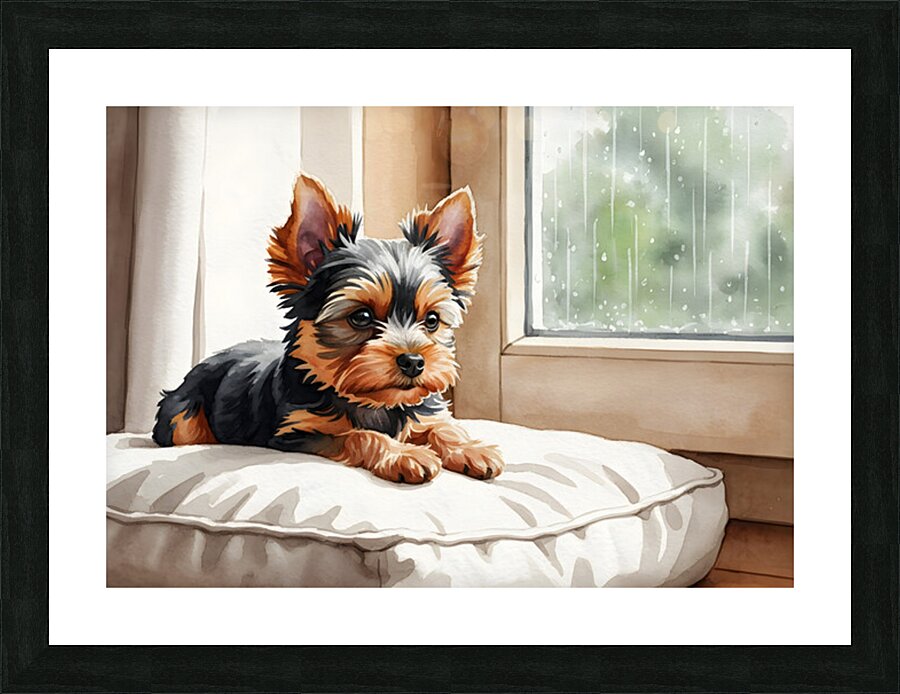 Contented Puppy Relaxes By Rainy Window Picture Frame print