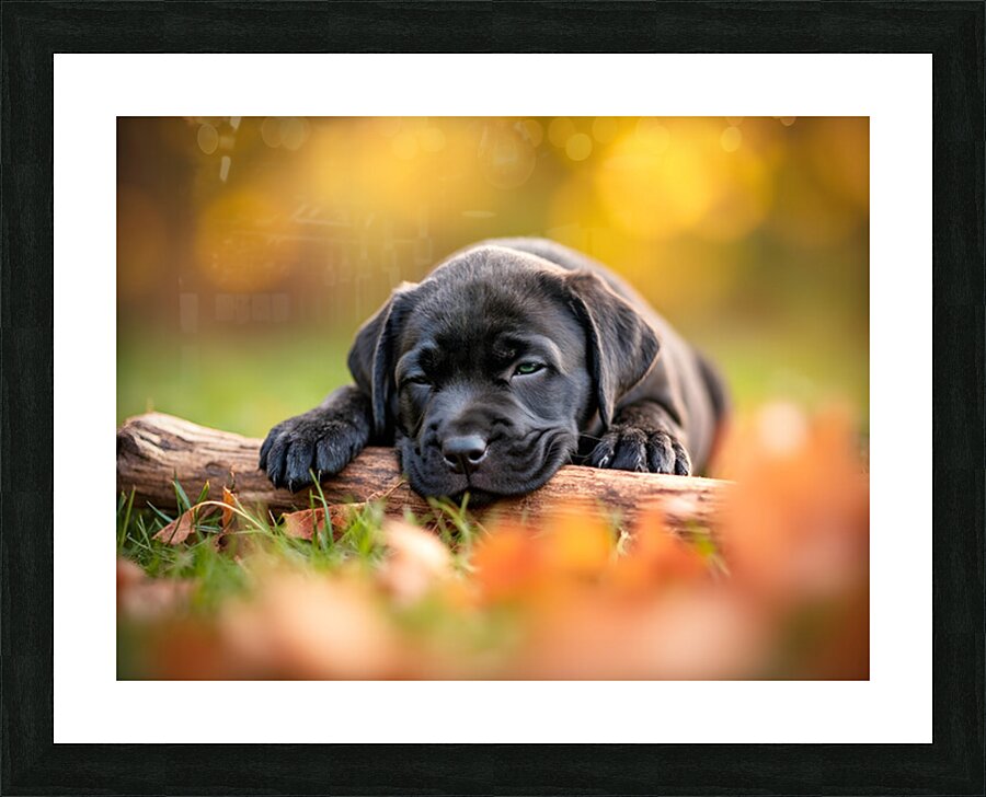 Content Cane Corso Puppy Rests On Stick Pillow Picture Frame print
