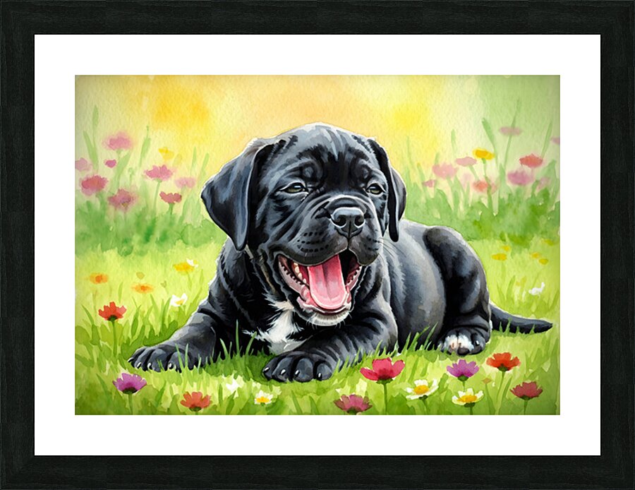 Sleepy Cane Corso Puppy Yawns In Garden Picture Frame print