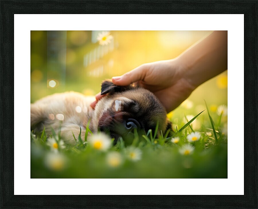 Sleepy Pug Puppy Rests After Perfect Ear Scratches Picture Frame print