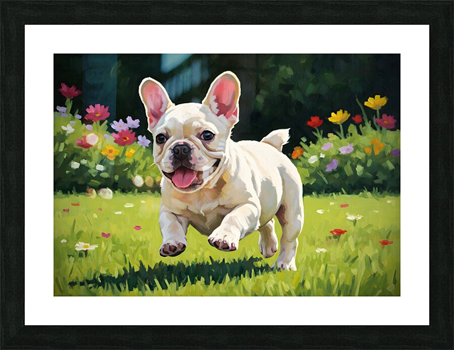 French Bulldog Puppy Running In Sunny Yard Picture Frame print