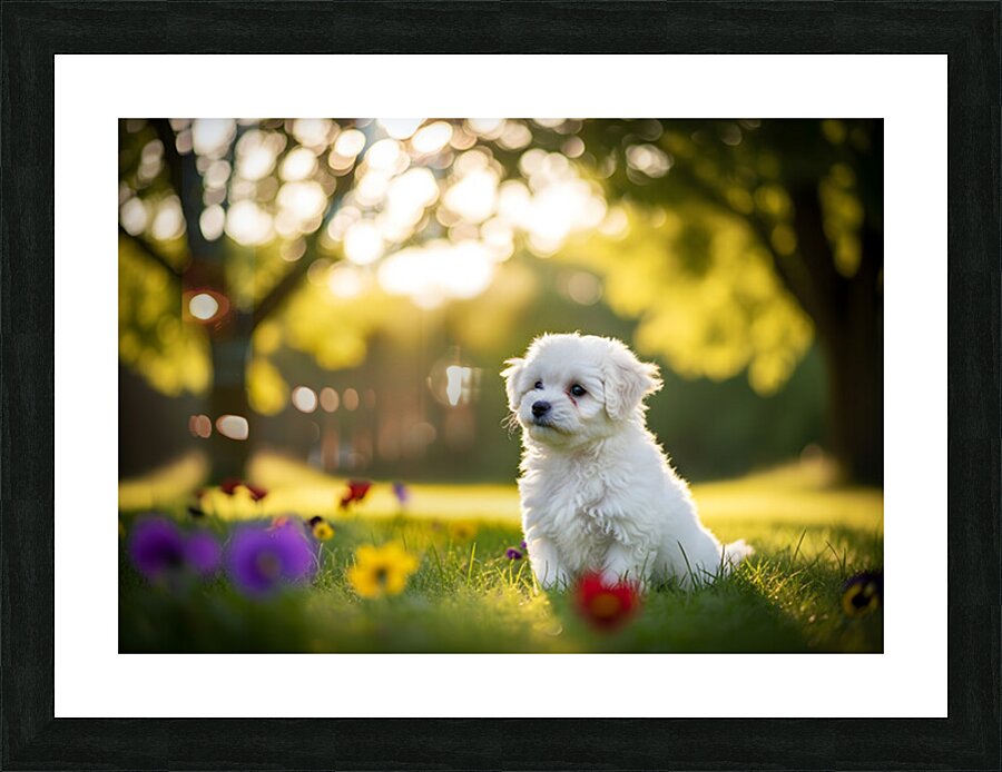 Bichon Frise Puppy Exploring The Garden Alone Picture Frame print