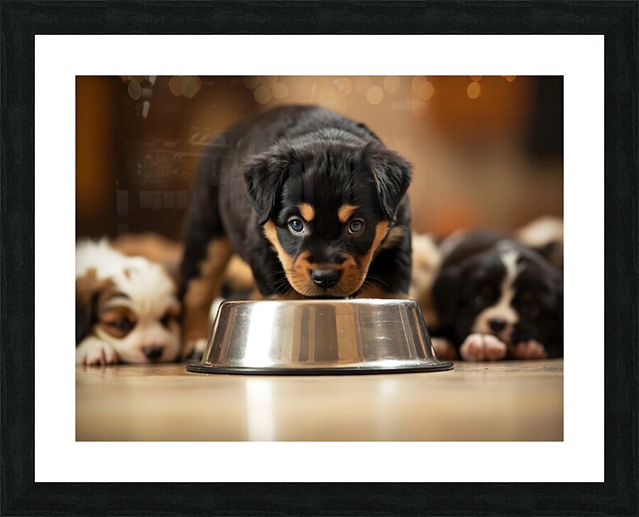 Rottweiler Puppy Spots The Water Bowl Picture Frame print