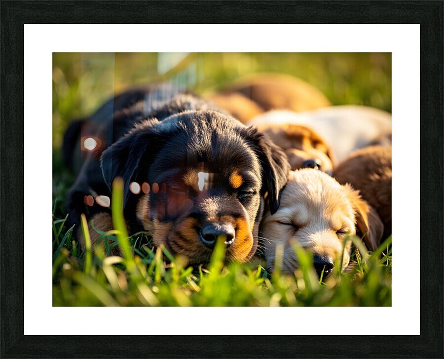 Sleepy Puppies Rest After Playing Hard Picture Frame print