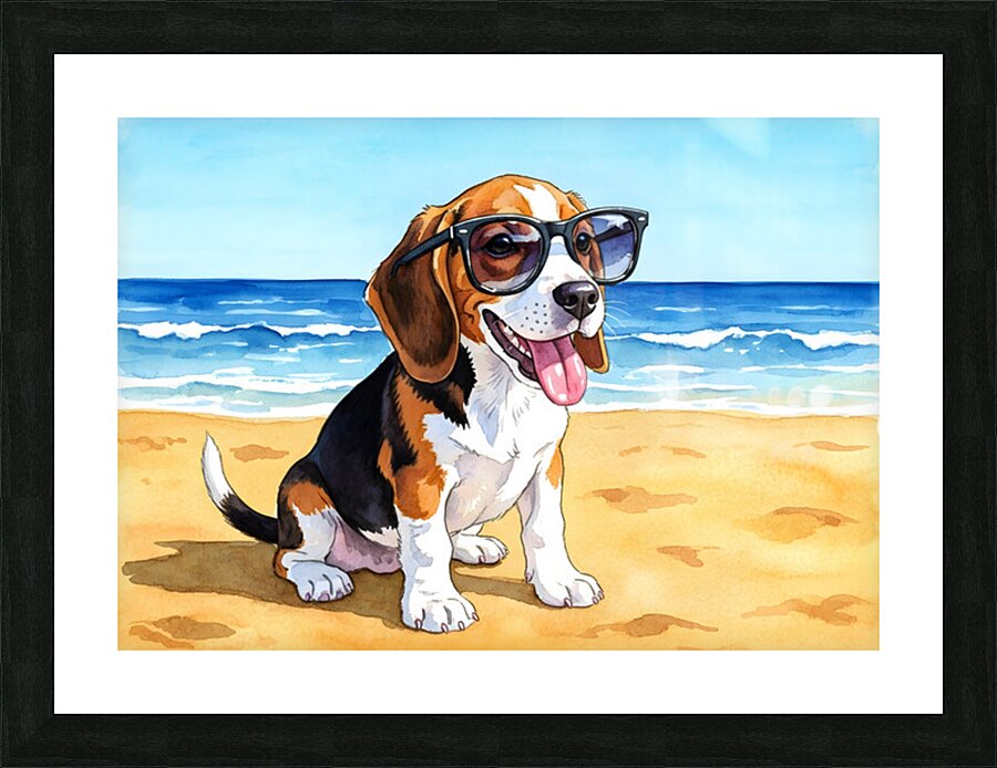 Beagle Puppy Gets Ready For Beach Adventure Picture Frame print