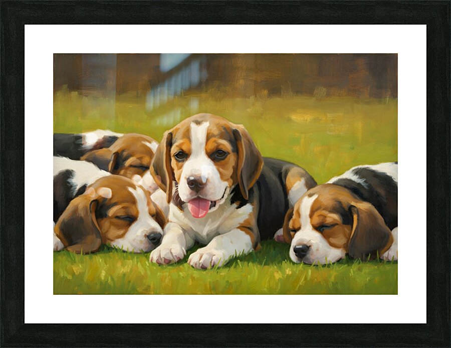 Beagle Puppy Rests After Energetic Play Session Picture Frame print