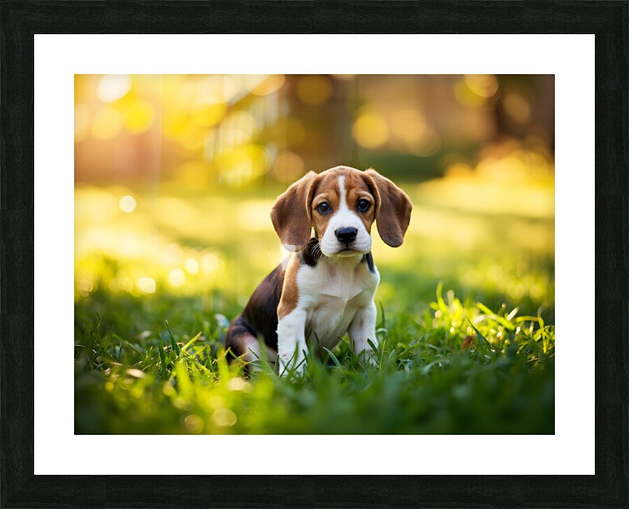 Beagle Puppy Senses Something Strange Behind Him Picture Frame print