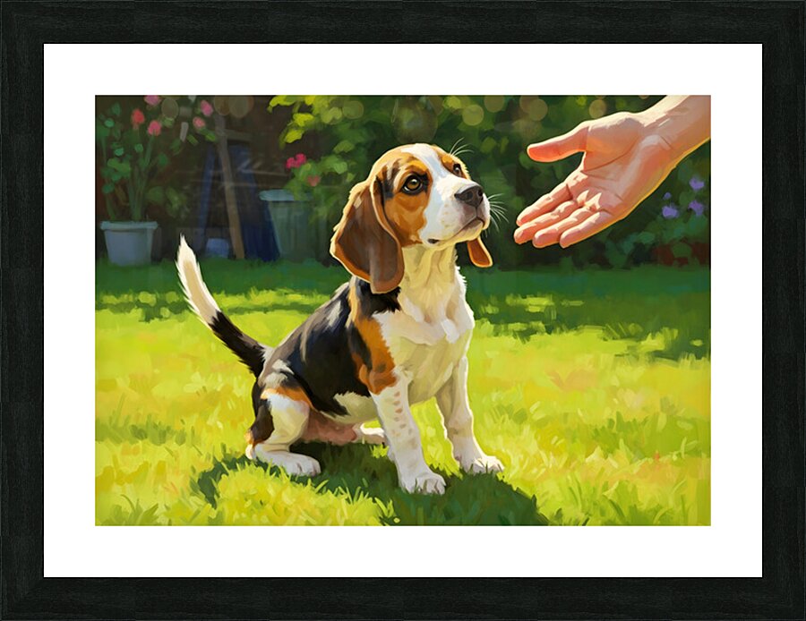 Beagle Puppy Meets New Friend Picture Frame print