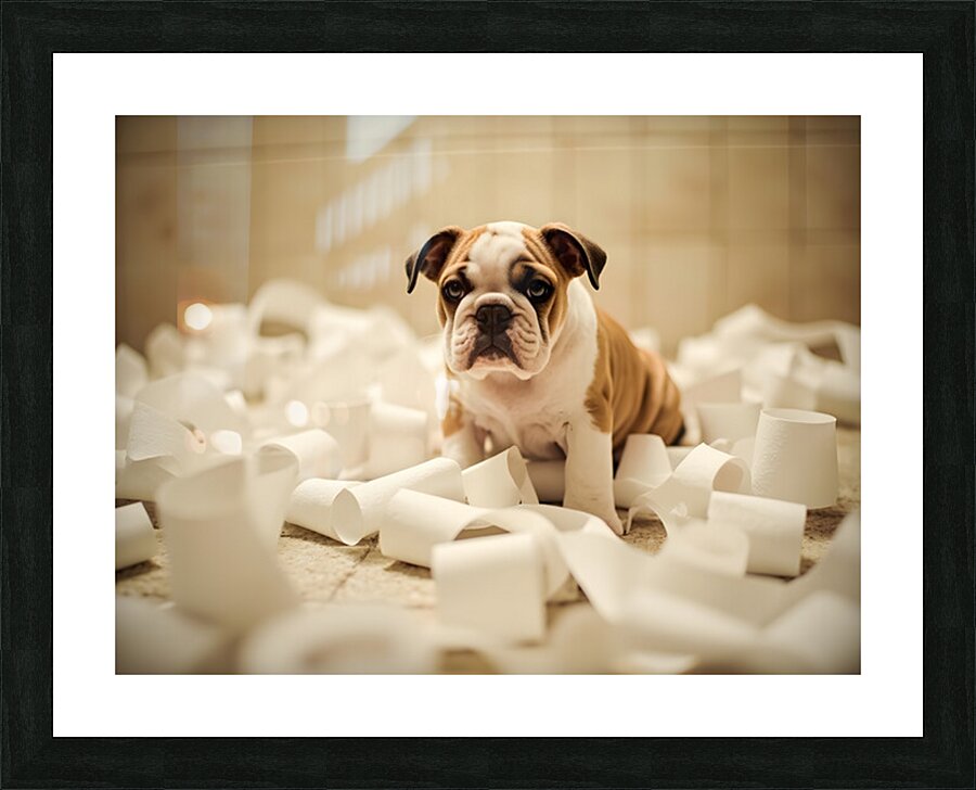 Bulldog Puppys Toilet Paper Trouble Begins Picture Frame print