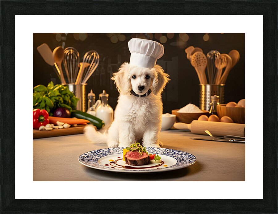 Poodle Puppy Celebrates Cooking Success Picture Frame print